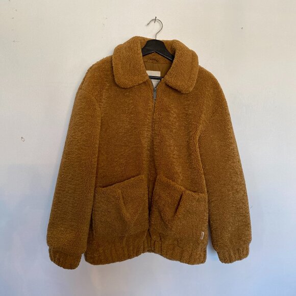 UpWest Tan Camel Teddy‎ Bear Sherpa Bomber Jacket Size Small - Picture 1 of 9